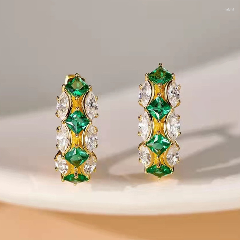 

Hoop Earrings 925 Sterling Silver Faux Emerald Diamond For Women