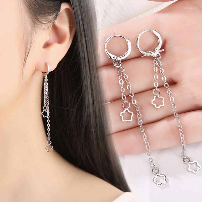 

Hoop Earrings Women Brand Dangle 925 Sterling Silver Tassel Beads Flower Heart Large Long 2 Lays Chain Ear Brincos Wedding Gifts
