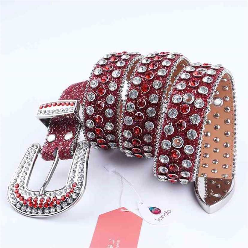 

Designer belts 2023 New Red Rhinestone Western Cowboy Bling Faux Leather Diamond Studded Luxury Crystal Belts For Woman Man 3.8cm factory outlet