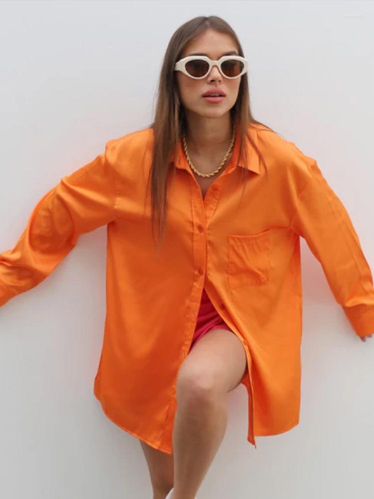 

Women' Blouses Solid Casual Elegant Women Shirts Long Sleeve Lapel Single Breasted Office Lady Shirt 2023 Summer Simple All-match Female, 02 orange