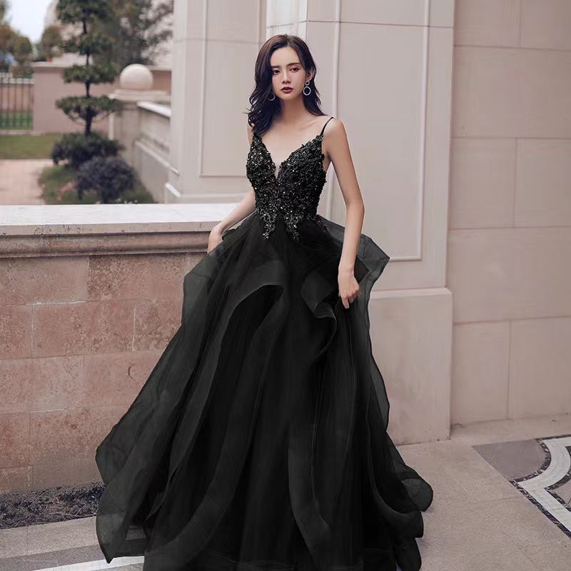 Luxury plus size prom dresses 2023 Black Girls Mermaid Prom Dresses Satin Beading Sequined strap sequined lace Luxury Skirt Evening Party Formal-image-849672396