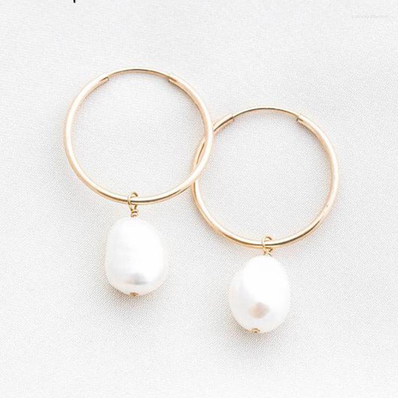 

Hoop Earrings 30MM Gold Filled Handmade Natural Pearls Jewelry Circle Boho Brincos Pendientes Oorbellen