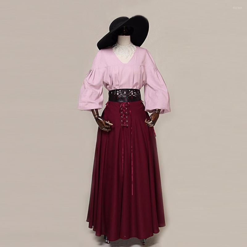 

Skirts Summer Women' Skirt Cotton-flax High Waist Bandage Retro Gothic Costume Female Long Swing, Picture shown