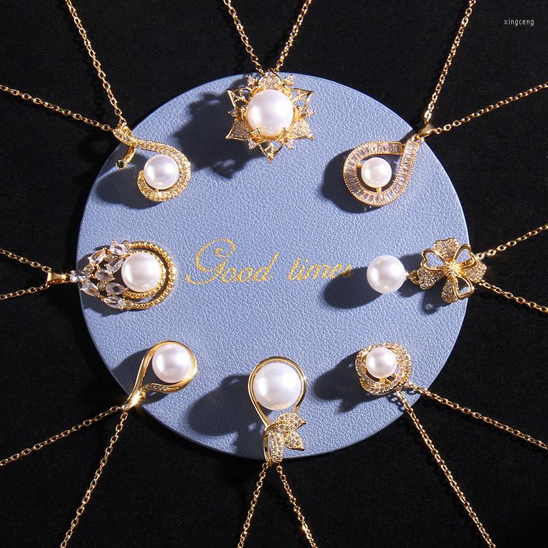 

Pendant Necklaces Luxury Water Drop Zircon Necklace Stainless Steel Trendy Imitation Pearl Choker Jewelry Party Gifts For Women Girls