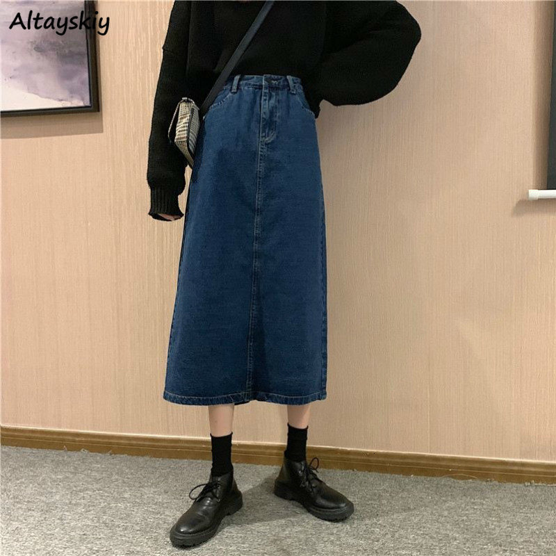 

Skirts Skirts Women Retro Denim Vintage Trendy Korean Daily A-line Simple Design Womens Skirt Chic Stylish Empire Girls Faldas 230313, Black