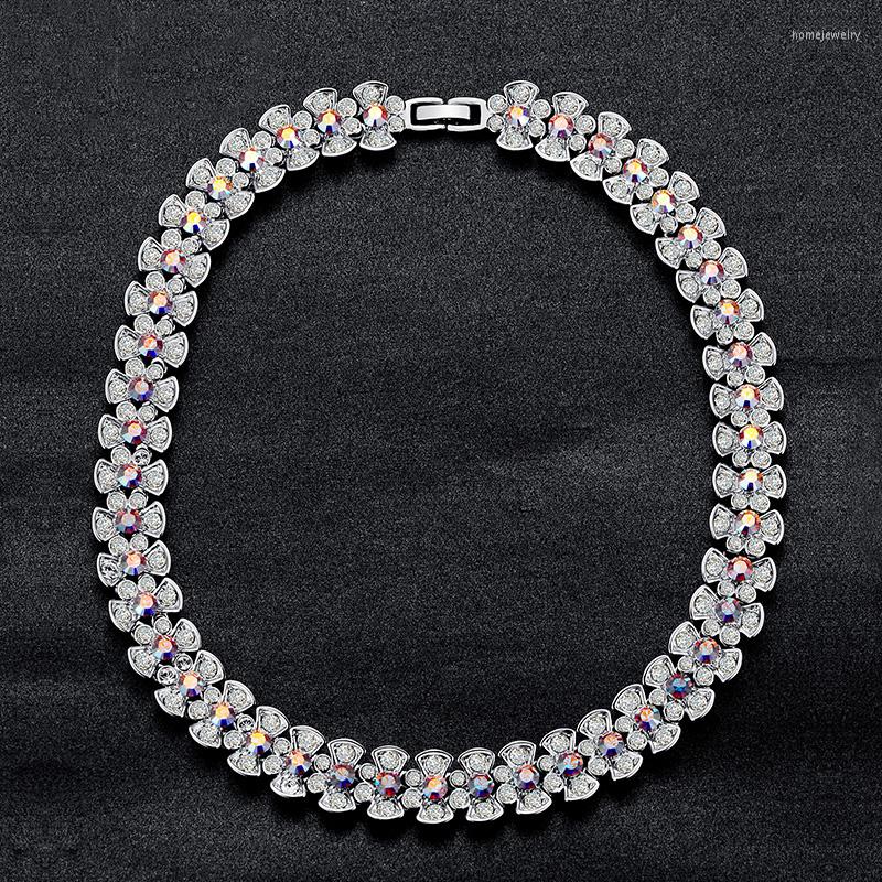 

Choker Luxury Austrian Crystal Bridal Necklace For Women Fashion Flower Female Necklaces Wedding Accessories Gift