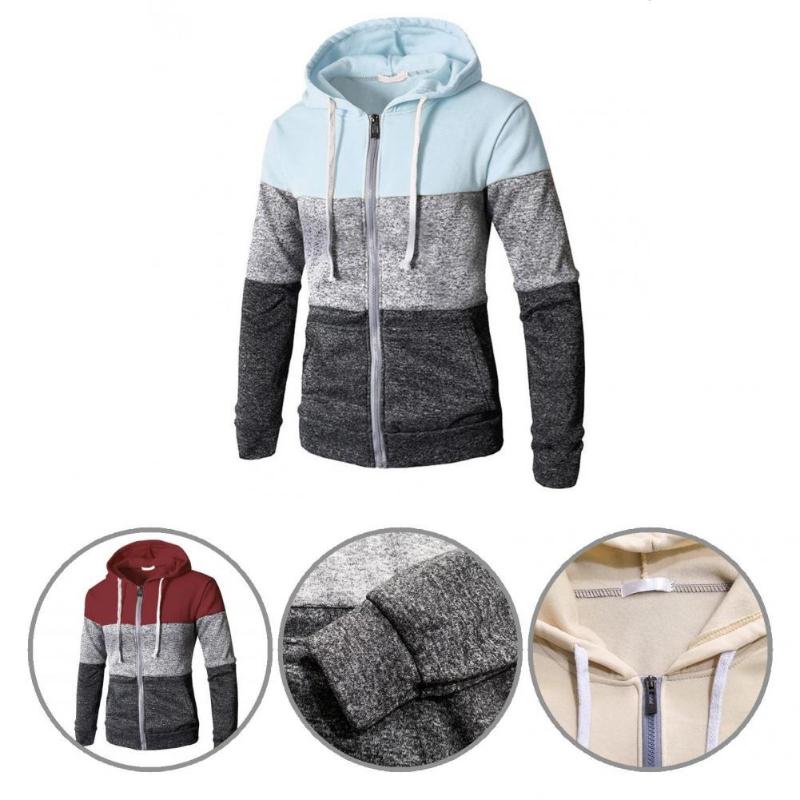 

Men's Sweaters Drawstring Great Men Zip Up Casual Elastic Sweater Band Hoody Sweatercoat Contrast Color For Outdoor, Black