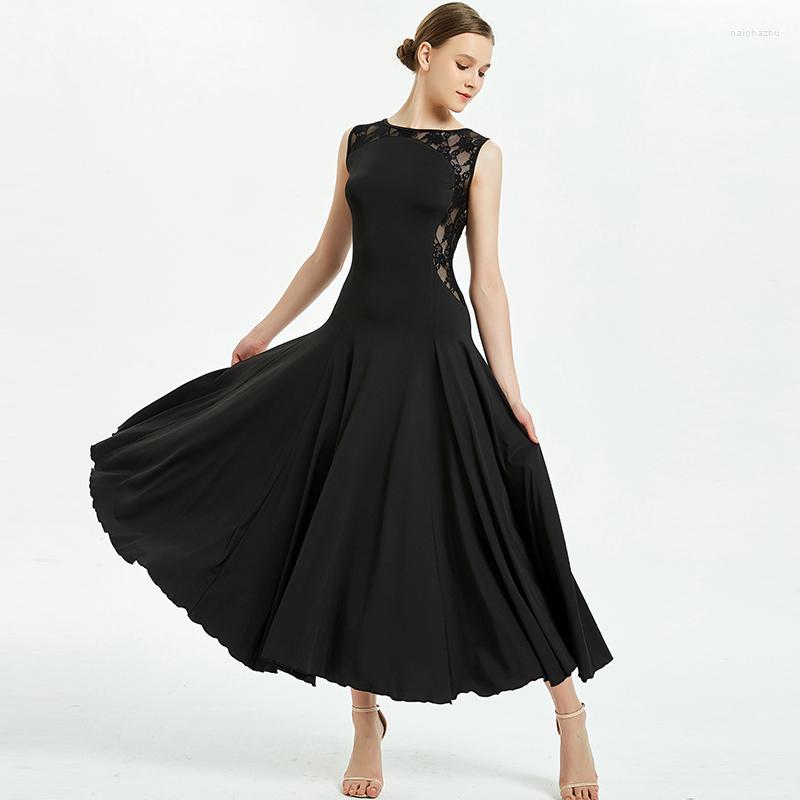 

Stage Wear Sexy Modern Dance Performance Dress Lace Waltz Big Swing Women Ballroom Competition, Sleeveless