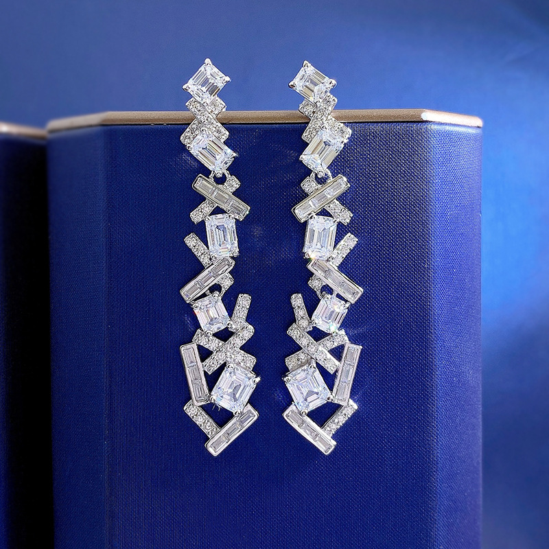 

Baguette Lab Diamond Dangle Earring 100% Real 925 sterling silver Wedding Drop Earrings for Women Bridal Engagement Jewelry Gift