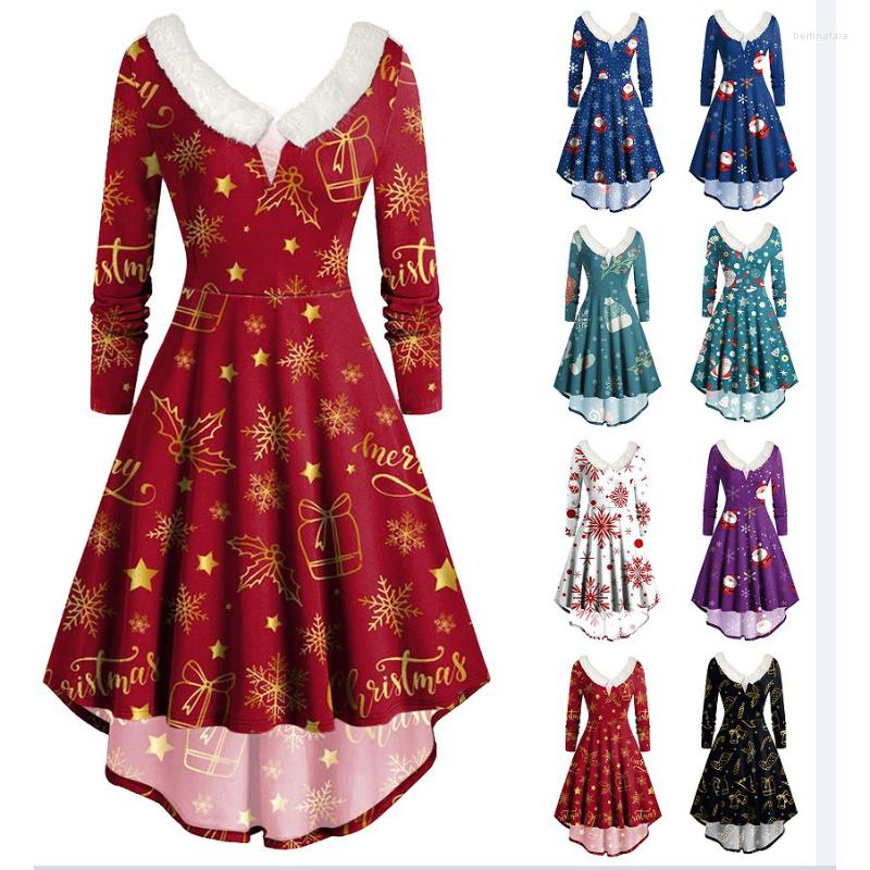 

Casual Dresses Winter Women Christmas Dress Faur Collar Long Sleeves Cocktail Party Xmas Year Evening Flowy Elegant Prom