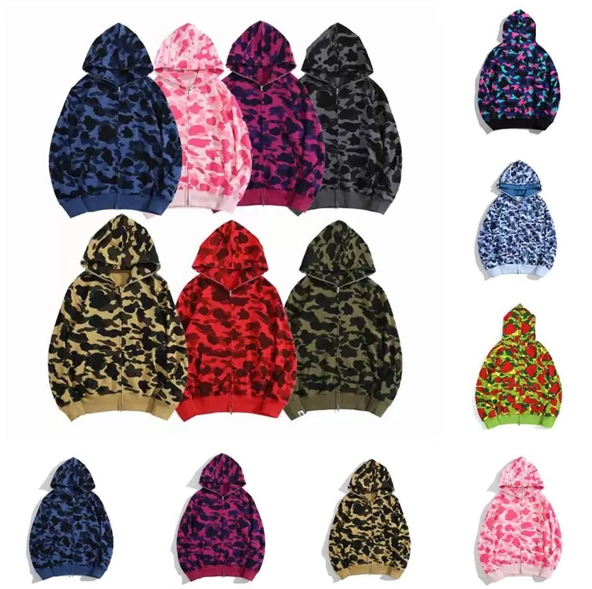 

Fall Wholesale Designer Mens women hoodie popular Shark Camo Hoody Streetwear Casual Hoodies Sweatshirt Full Zipper Unisex Jacket