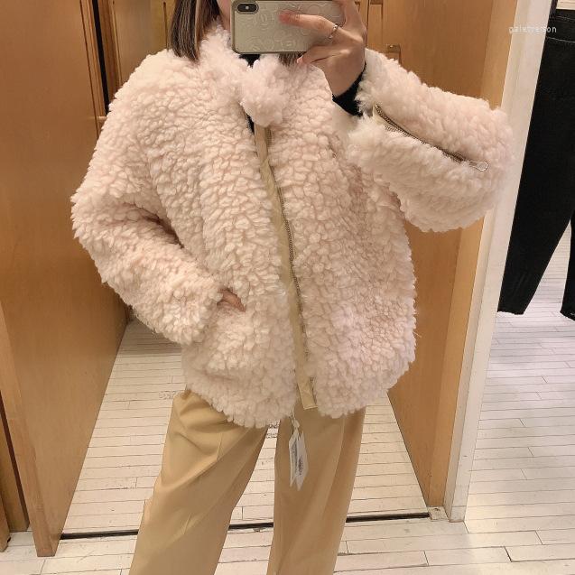 

Women' Jackets 2023 Winter Outfit Standup Collar Light Pink Short Coat Plush Top