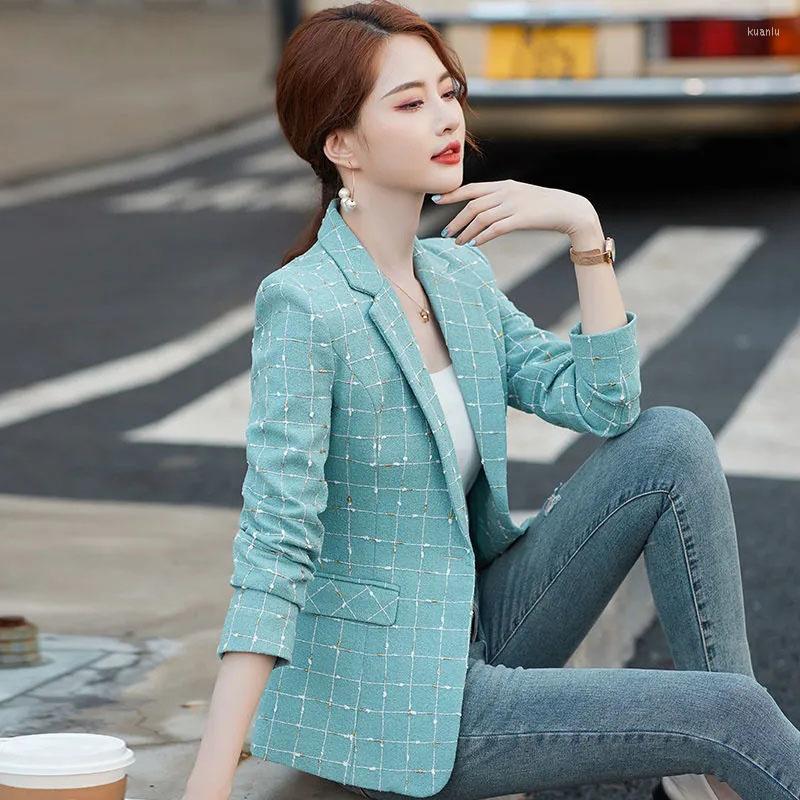 

Women's Suits 2023 Spring Autumn Blazers Coats Women Jacket Casual Plaid Tops Female Outerwear Slim Suit Lady Windbreaker Coat, Green