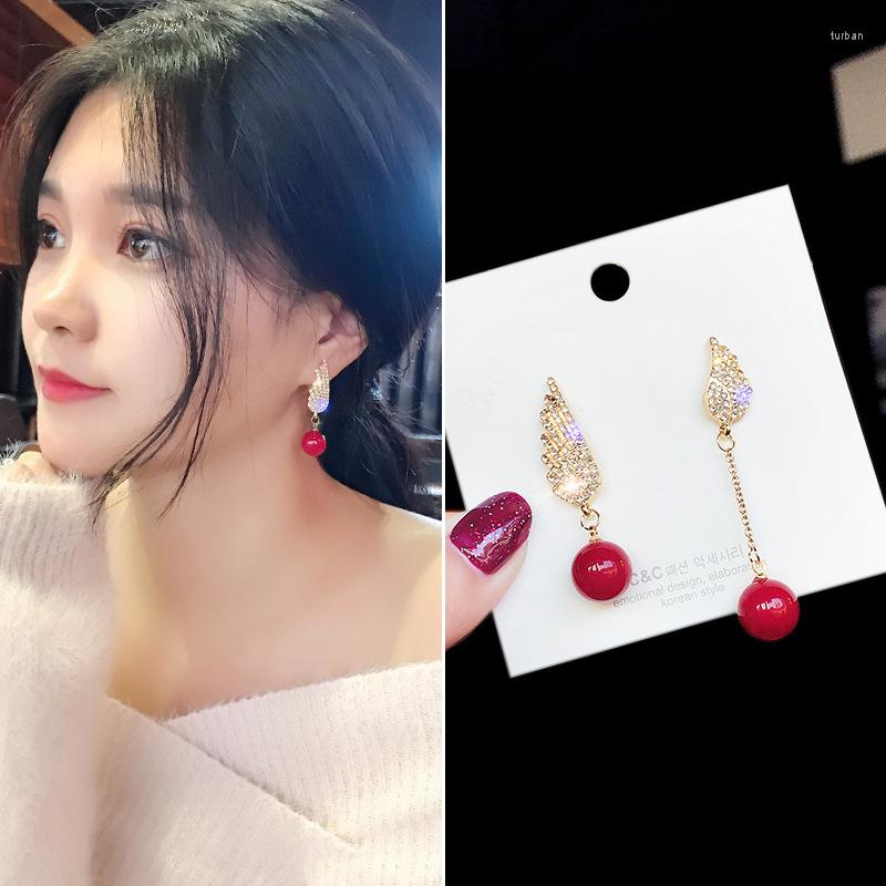 

Stud Earrings Korean Asymmetric Red Wing Pin