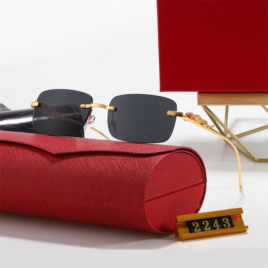 

Sunglasses 2023 new Small frame frameless square male and female leopard head metal sunglasses cheetah 2243
