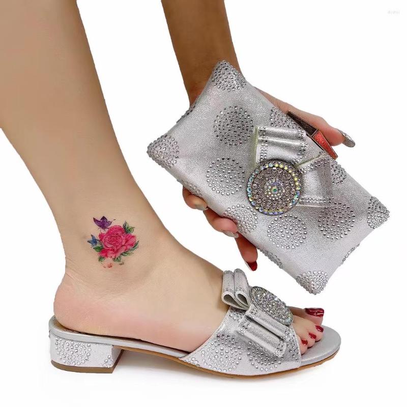 

Dress Shoes Fashionable Italian And Bag Set African Sets Silver Color Nigerian With Matching Bags For Royal Wedding Party, Black