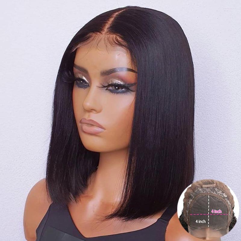

150% Density Short Bob Human Hair Wigs For Women 4x4 Lace Closure Wig Black Roots Remy Brazilian Pre Plucked JK