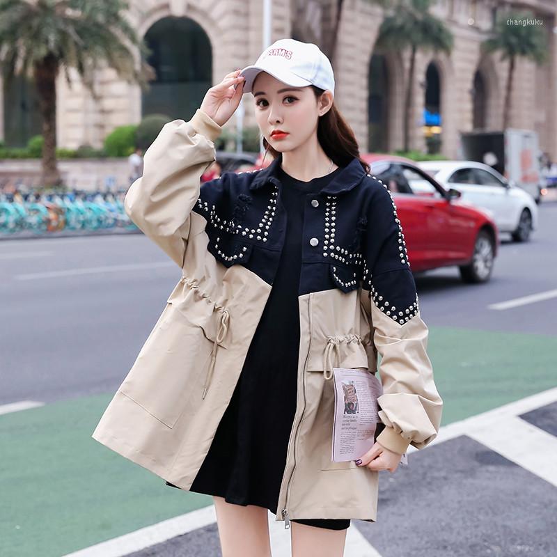 

Women' Jackets YUZACDWX High-end Fashion Slim Spliced Denim Coat Woman Zipper Collect Waist Loose Street 2023 Autumn Lady, Picture color