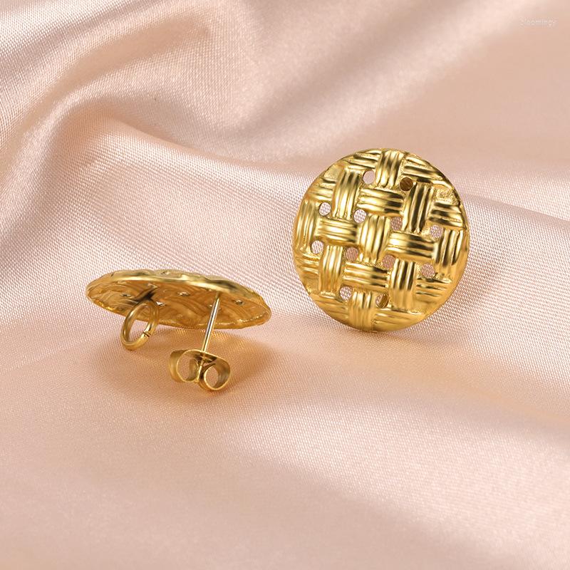 

Stud Earrings GSOLD Geometric Metal Hollow Woven Disc Creative Round Button Ear Studs For Women Simple Individual Fashion Jewelry