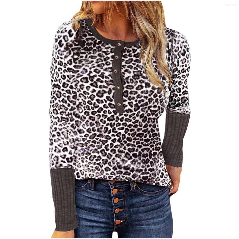 

Women' Polos Womens Knit Tunic Top Leopard 2023 Fashion Patchwork Long Sleeve Polo Shirts For Female V-neck Button Slim Clothes Chic, Khaki