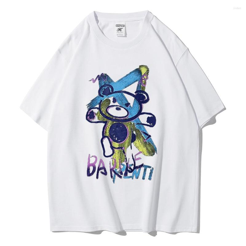 

Men' T Shirts Kawaii Bear In Paint Style T-Shirts Mens High Quality Streetwear O-Neck Clothes Oversized Summer Tops Cotton Short Sleeve Men, White