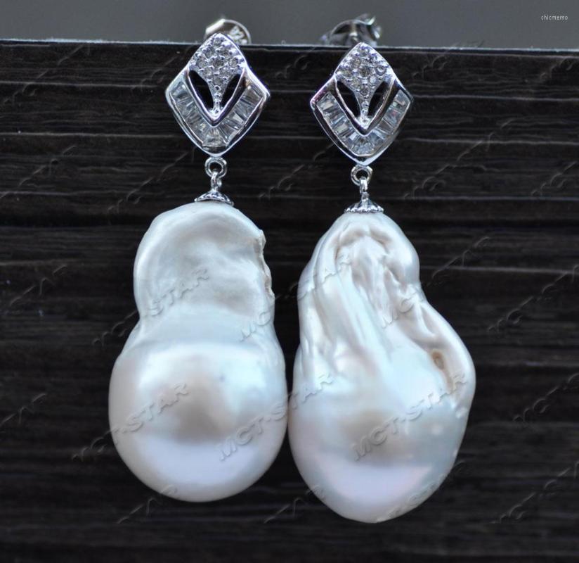 

Dangle Earrings Z11709 28mm White Baroque Keshi Pearl Earring CZ