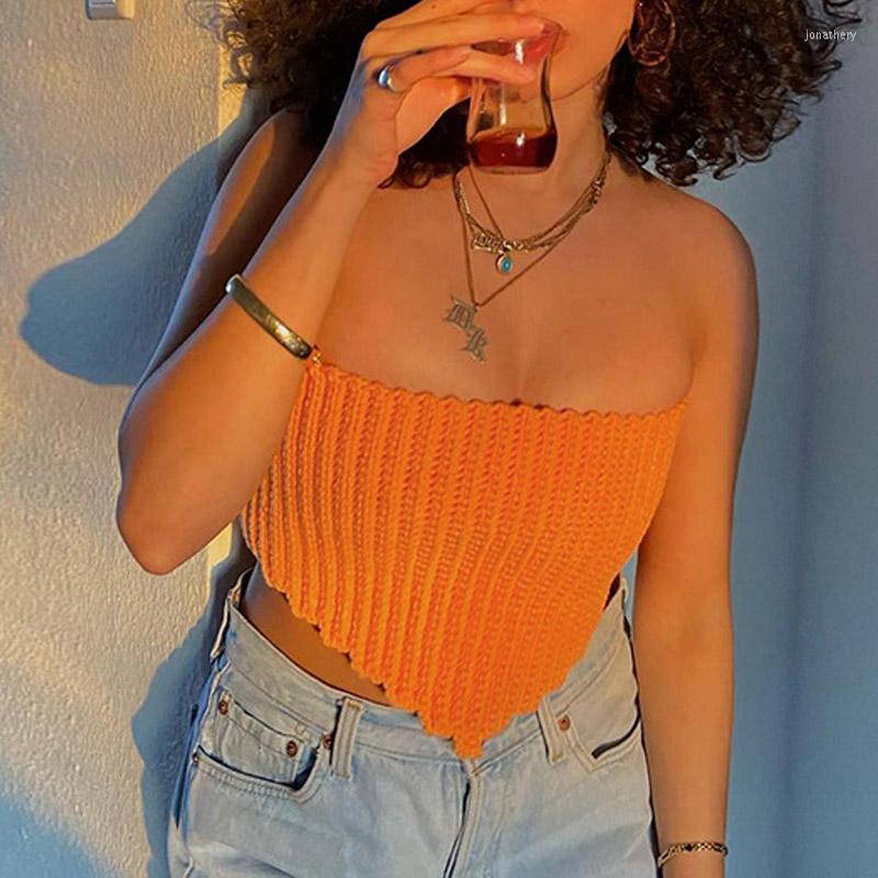 

Women' Tanks Sexy Slim Knitted Tube Top Casual Strapless Backless Crop 2023 Autumn And Winter Irregular Cross Bandage Corset Streetweart, Blue