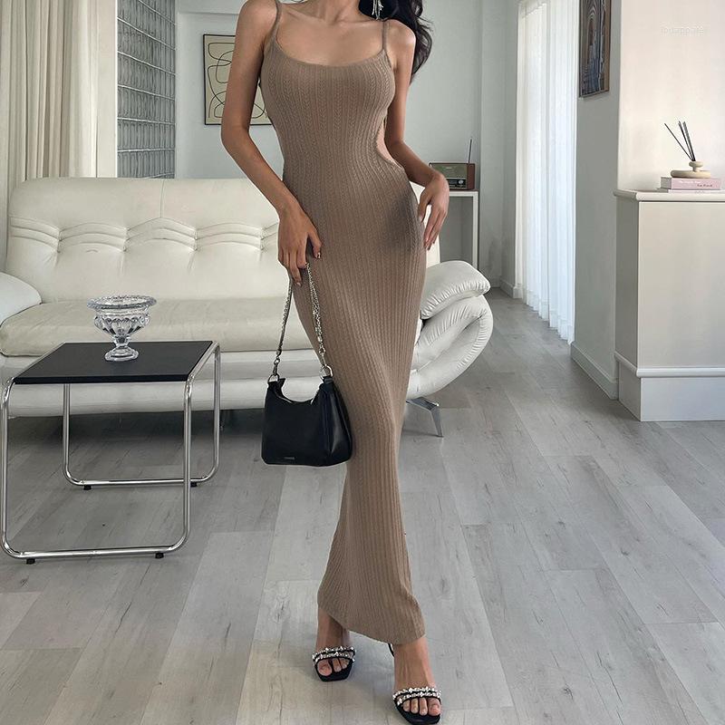 

Casual Dresses European And American Style Women' Clothing 2023 Spring Summer Fashion Sexy Backless Slim Side Hollow Suspender Dress, Black