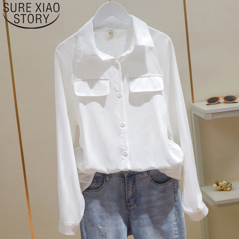 

Women's Blouses Shirts Spring Simple solid Cotton Long-Sleeve chiffon blouse Pure White Shirt Female Women's Casual Loose Slim Shirt 8925 50 230313, Apricot