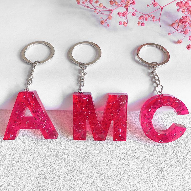 

Keychains Cute Initial Letter Acrylic Holder Resin Transparent Alphabet Keyrings For Bag DIY Handmade Vintage Jewelry Wholesale