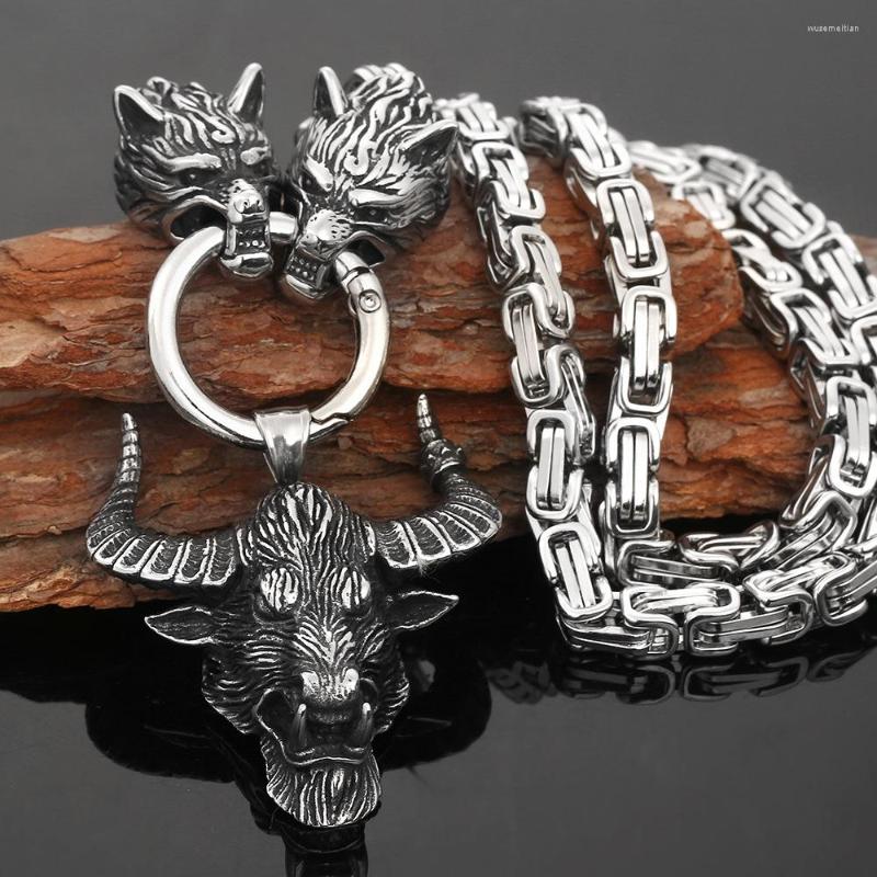 

Pendant Necklaces Wolf Bull Head Necklace Men Jewelry Norse Viking Stainless Steel Chain