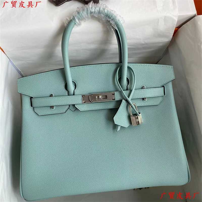 

designer women handbag birkin Silver buckle bags Pure hand sewn French wax line Epsom palm calf leather fashionable versatile portable women's bag, Pure white