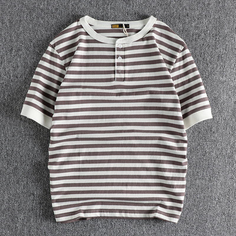 

Men's T-Shirts Henry neck striped short-sleeved men's T-shirt comfortable sea soul bottom shirt half sleeve tee top shirt 102 230313, Royal blue