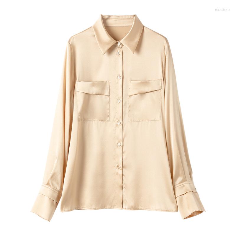 

Women's Blouses Birdsky 1PC Women Long Sleeve Shirts Blouse Shirt Top Office Lady 19MM 93% Mulberry Silk Solid Color. S-436, Black