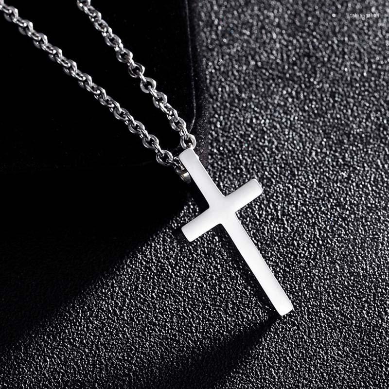 

Pendant Necklaces Titanium Steel Prayer Cross Necklace For Men Women Minimalist Jewelry Male Female Link Chain Choker Silver Color