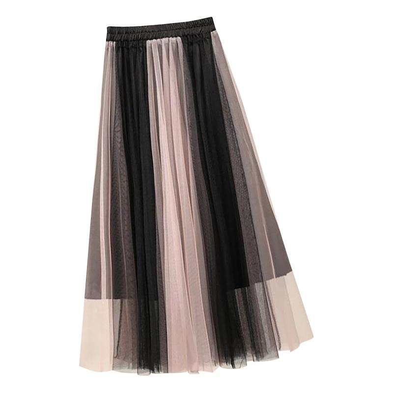 

Skirts 2023 Fashion Spring Long Tulle Skirt Sweet Bead Decoration High Waist Fairy Women Elastic Pleated, Pink