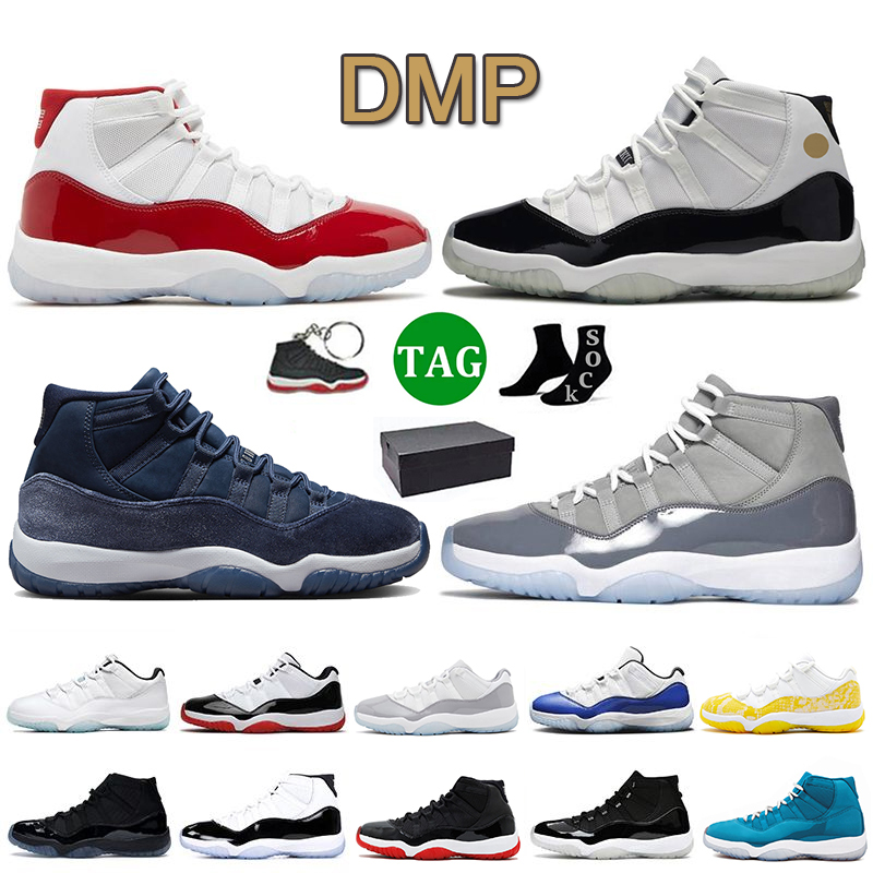 

With Box JUMPMAN 11 Basketball Shoes Cherry 11s DMP Midnight Navy Cool Grey Retro Bred Women Mens Trainers Low Cement Grey Yellow Snakeskin Concord Space Jam Sneakers, C31 high concord 45 36-47