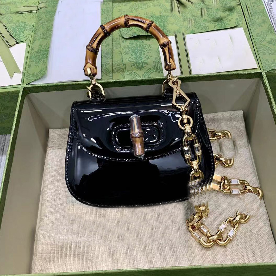

GGity Bag Top quality bamboo 1947 Crystals small handle bag desigener Casual leather women TOTE handbag shoulder bags 724641, Black