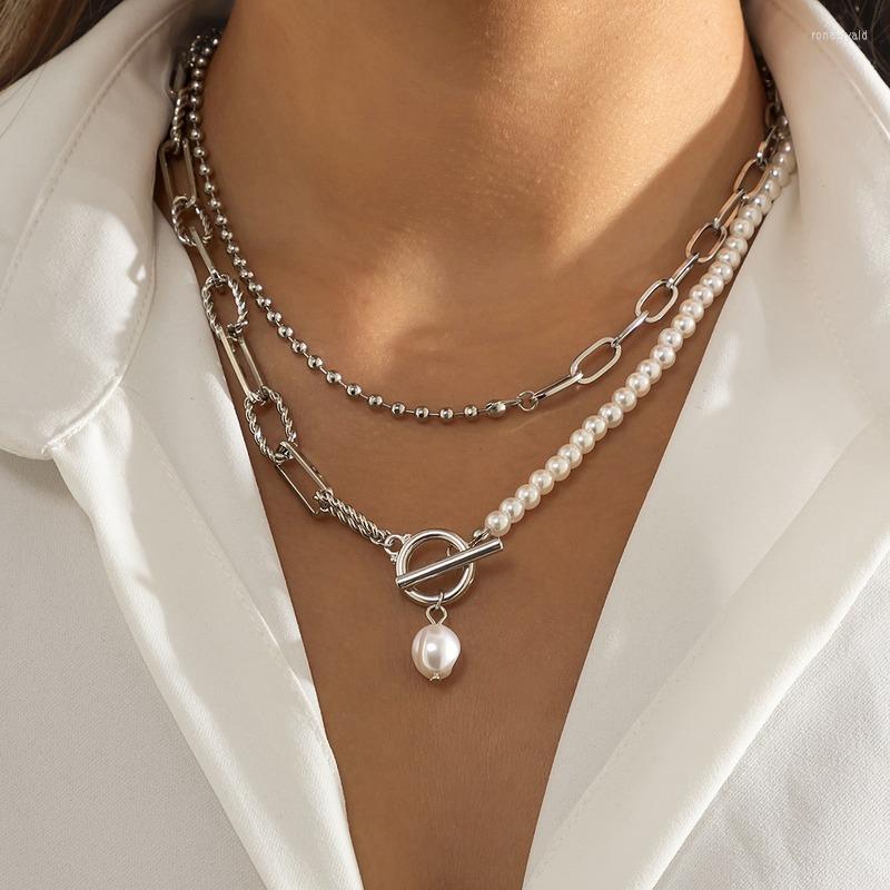 

Choker Luxury Female Patchwork Pearl Necklaces Gold Chains Retro Jewelry Double-Layer Statement Necklace Girl Party Collier