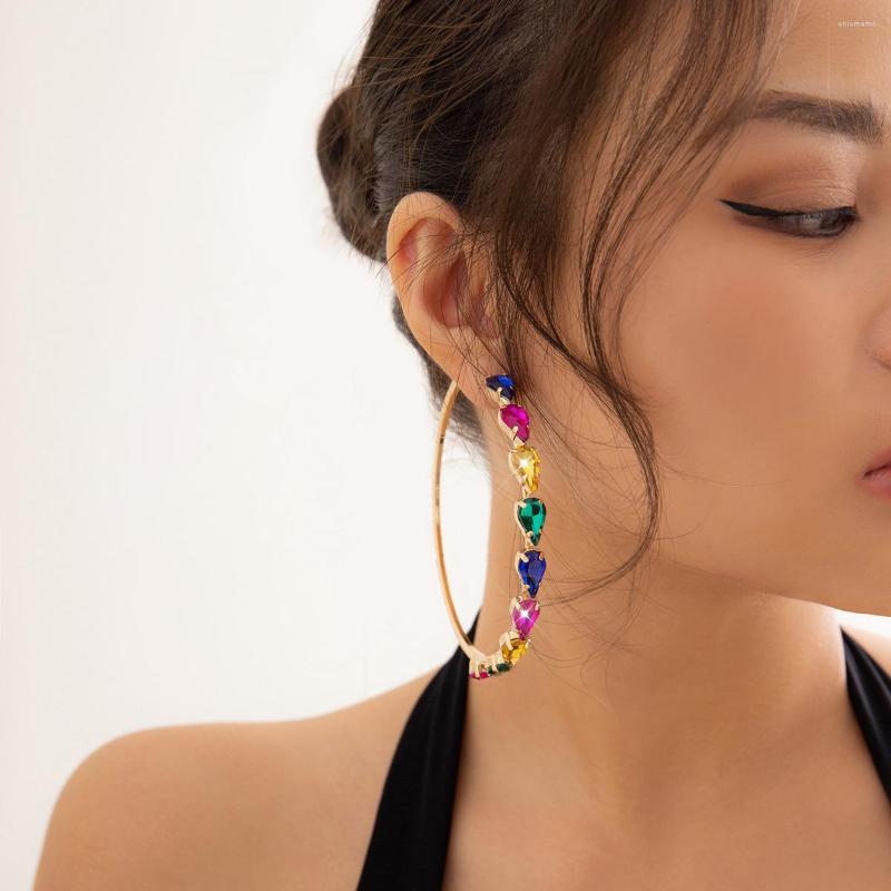 

Hoop Earrings Personality Fashion Colorful Zircon Big Round Jewelry For Women Minimalism Exaggerate Travel Party Gift Wholesale