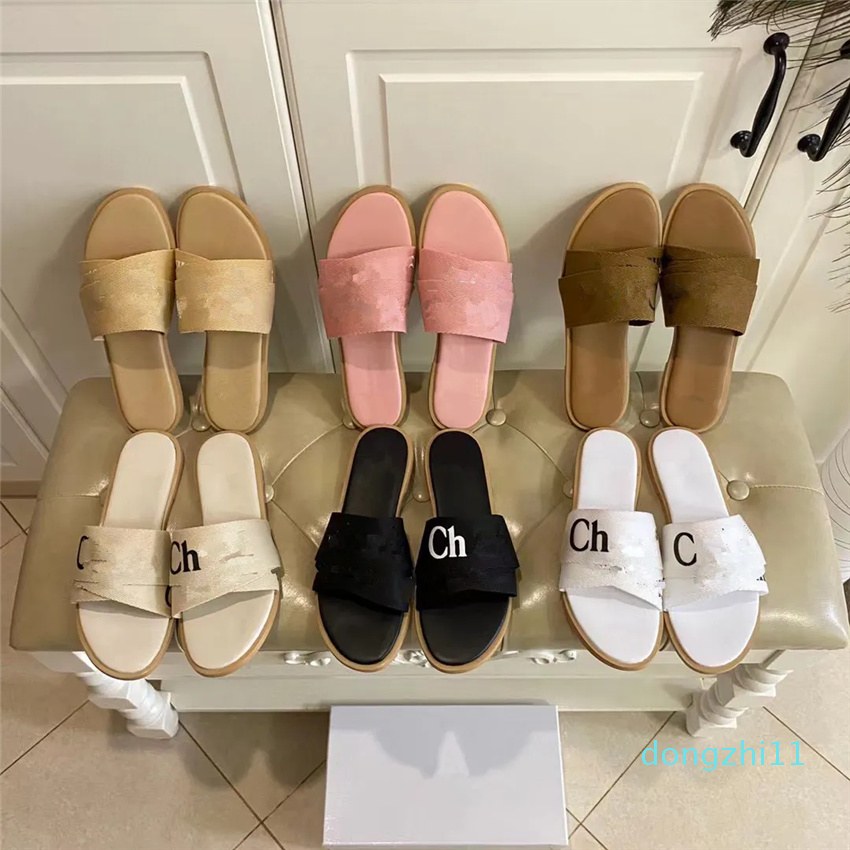 

2023 Slippers Designer Women Flat Mules Sandals Slides Sail Canvas White Black Women Outdoor Beach Slipper shoes