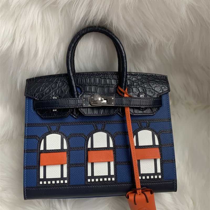 

Luxury Bag Birkin Misty alligator skin belly 25 small house Women's portable Limited edition light with logo, Sapphire blue