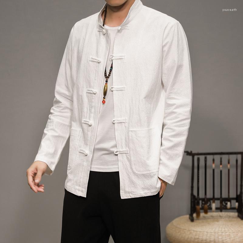 

Men's Jackets 2023 Chinese Style Retro Cotton And Linen Long-sleeve Tang Suit Spring Autumn Han Zhongshan Lay Clot, Black