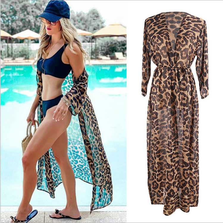 Women's Swimwear Chiffon leopard dot print bikini jacket holiday cardigan beach sun shirt beach skirt-image-782745908