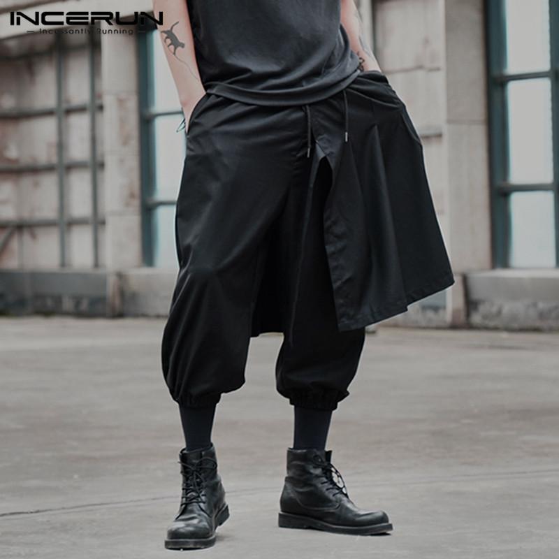 

Men' Pants Men Harem Joggers Drawstring 2023 Solid Color Streetwear Punk Fashion Irregular Trousers Casual Pantalones Hombre INCERUN, Black