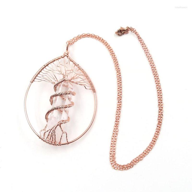 

Pendant Necklaces Natural Stone Wire Wrapped Tree Of Life PendantCrystal Column Round Making Necklace Reiki Healing Crystal Jewelry