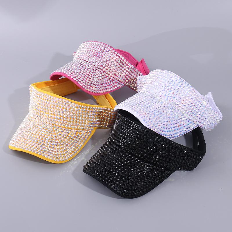 

Wide Brim Hats Women Luxury Bling Sun Visor Summer Sport Empty Top Baseball Cap Ladies Golf Hat Outdoor Rhinestone Beach HatWide, White