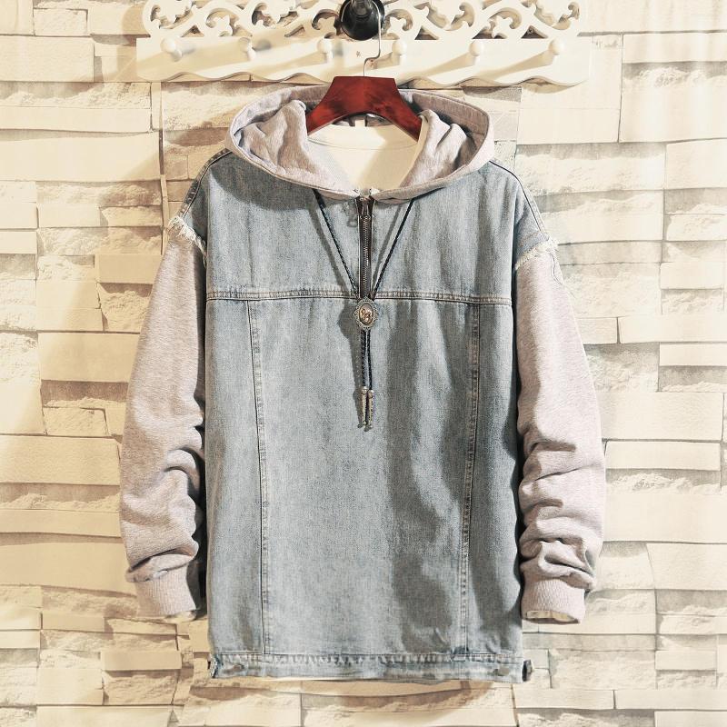

Men's Hoodies 2023 Denim Jacket Men Hooded Sportswear Casual Pullover Mens Fashion Patchwork Jeans Jackets Male Cowboy 3XL, Black
