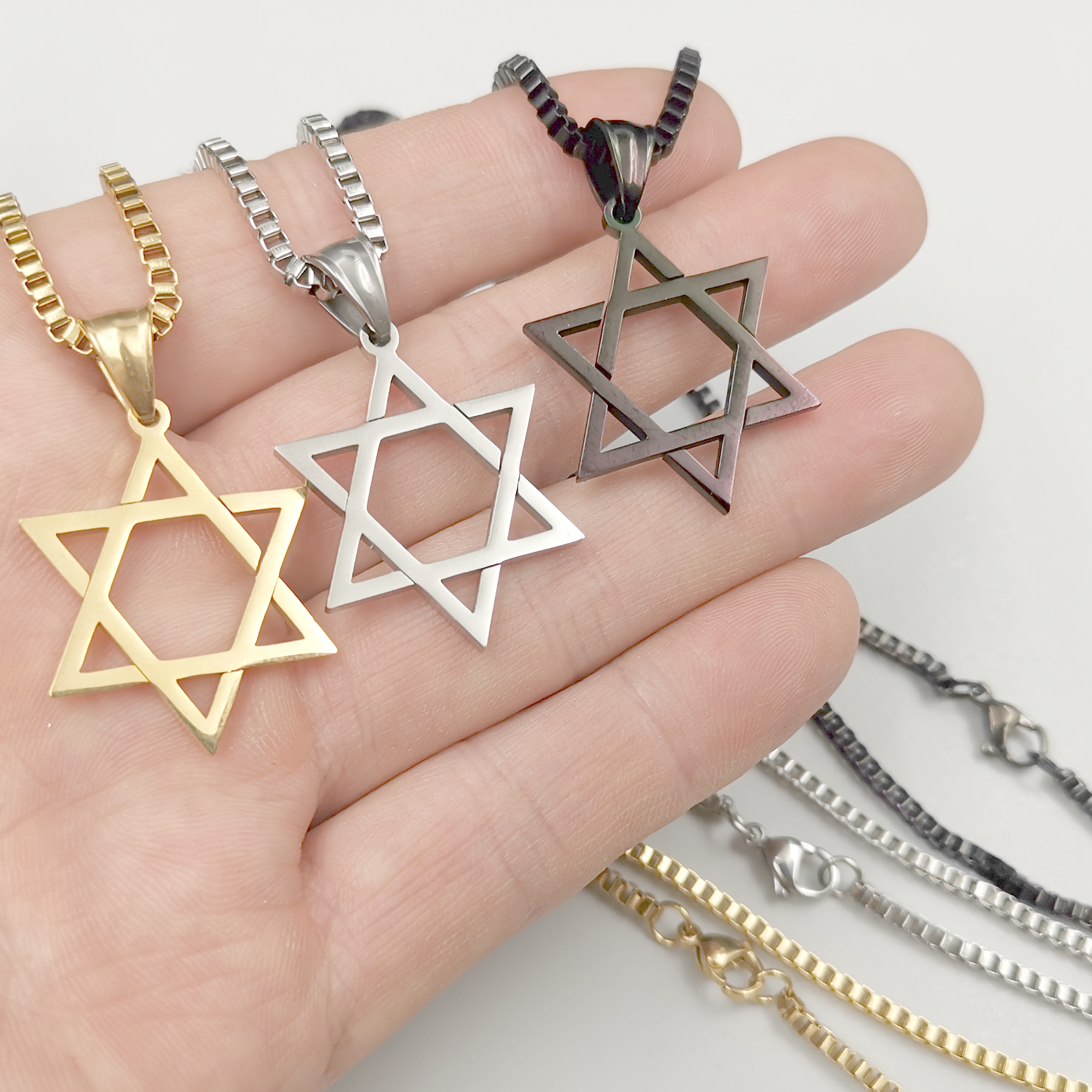 

Israel Magen David Necklace Star of David Pendant Jewish Religious Jewelry Stainless Steel Boys Birthday Gifts for Son Grandson Box Chain 2.4mm 30inch