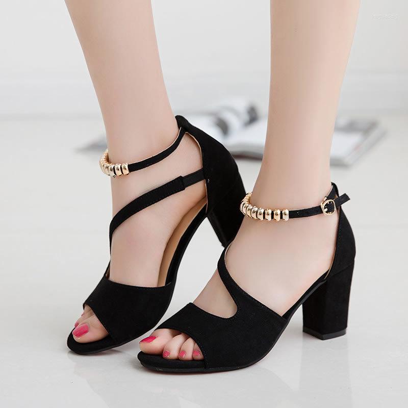 

Sandals One Word Buckle Ladies Women Pumps Summer Korean Thick Heel Open Toe Shoes Fashion High Heels Women's, Green